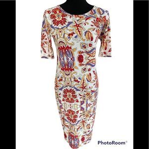 Lularoe Julia patterned sheath dress, size XS.